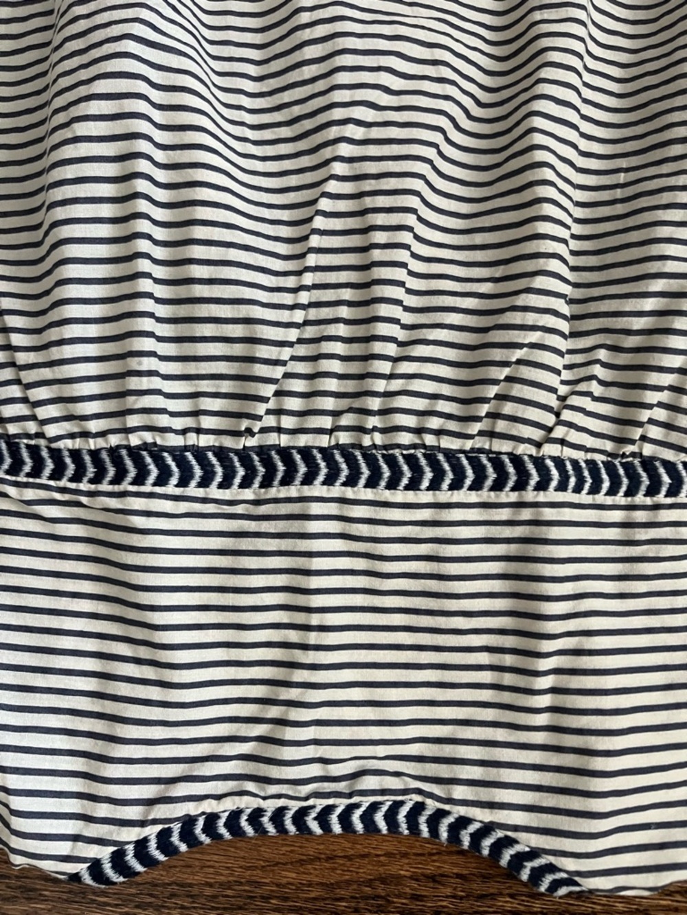 J. Crew Striped Embroidered Peasant Blouse - Navy & Ivory with Red Trim - Picture 7 of 8
